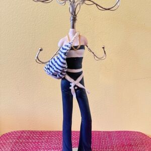 Striped Blue and White Jewelry Holder